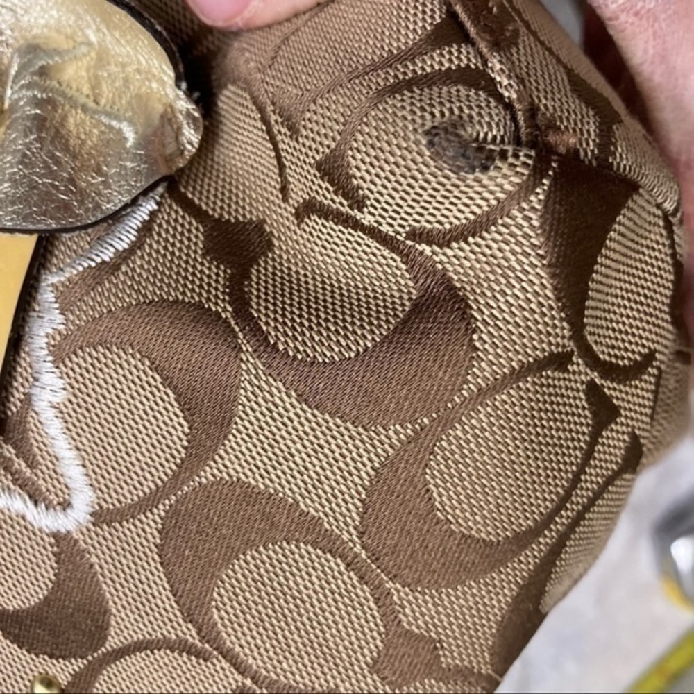 Coach Bleecker Rare Floral Signature Applique F16276 Gold Khaki Brown Tote - Picture 8 of 14